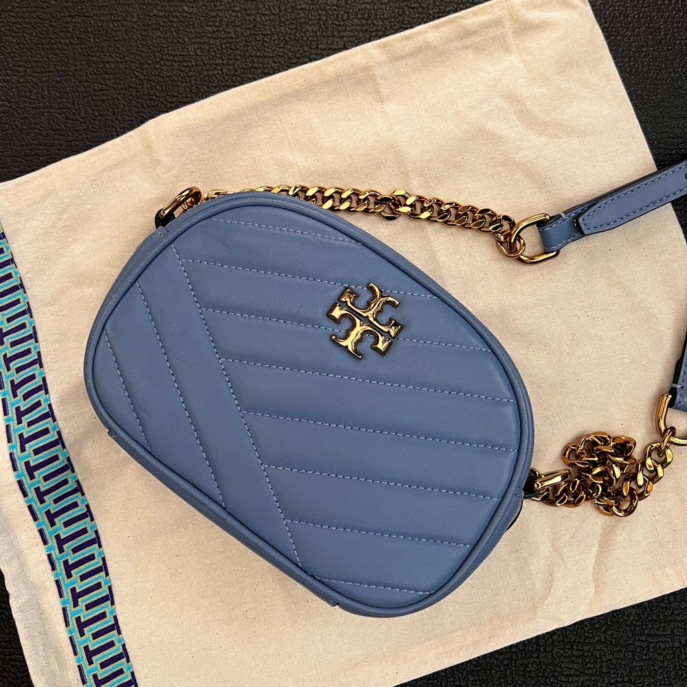 Tory Burch Kira Chevron Quilted Leather Crossbody Camera Bag in Cloud Blue